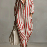 Striped button-front boho maxi dress