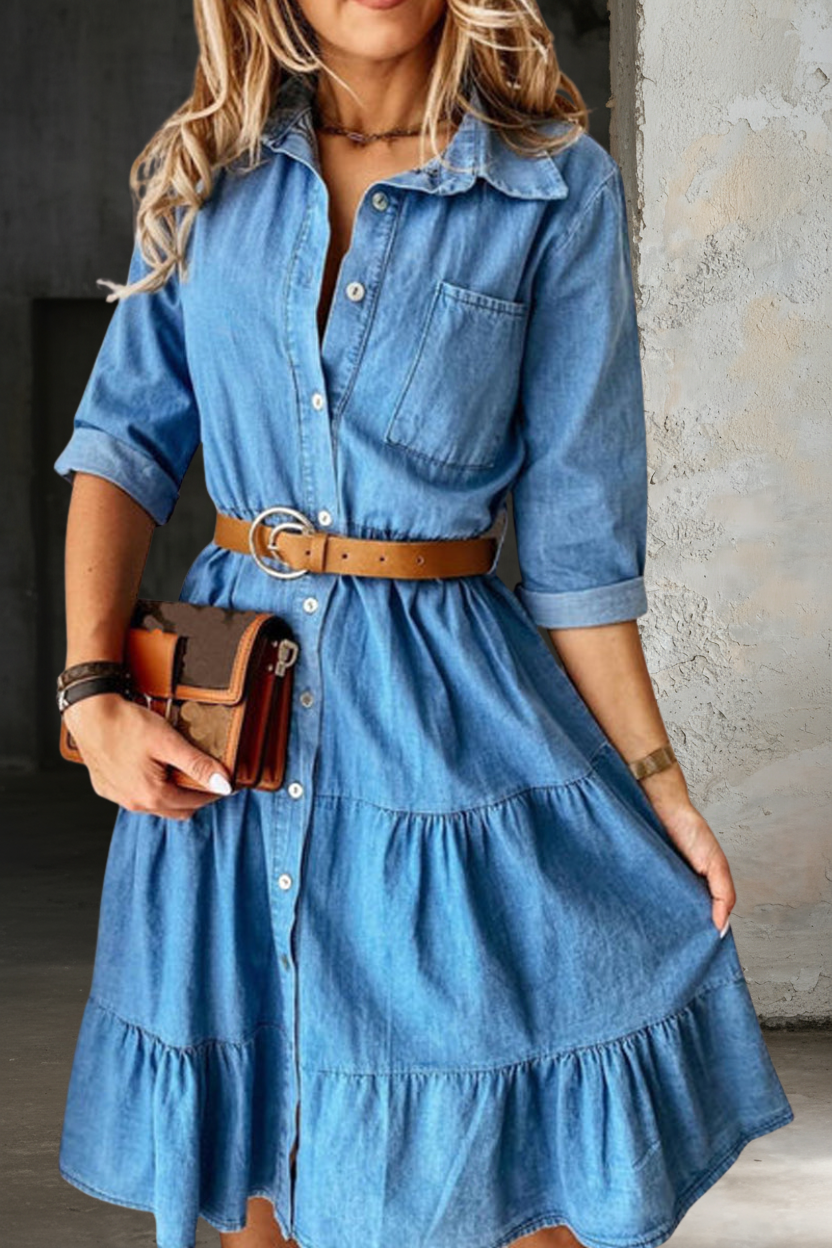 Relaxed-fit denim midi dress