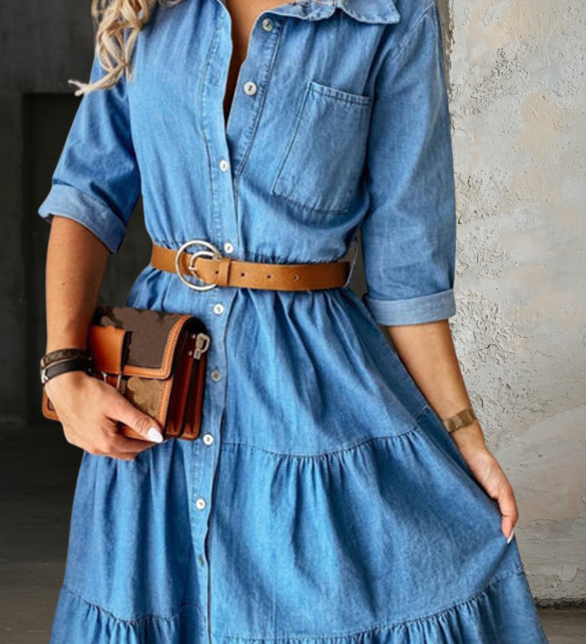 Relaxed-fit denim midi dress