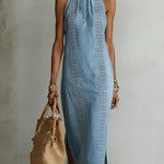 Retro lace-trim denim dress