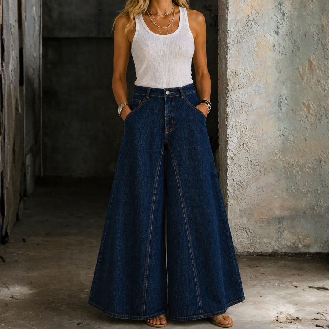 High-waisted jeans with tie waist