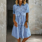 Woman wearing a casual denim midi dress