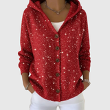 Ksawera - Laid-Back Hooded Cardigan in red glitter knit