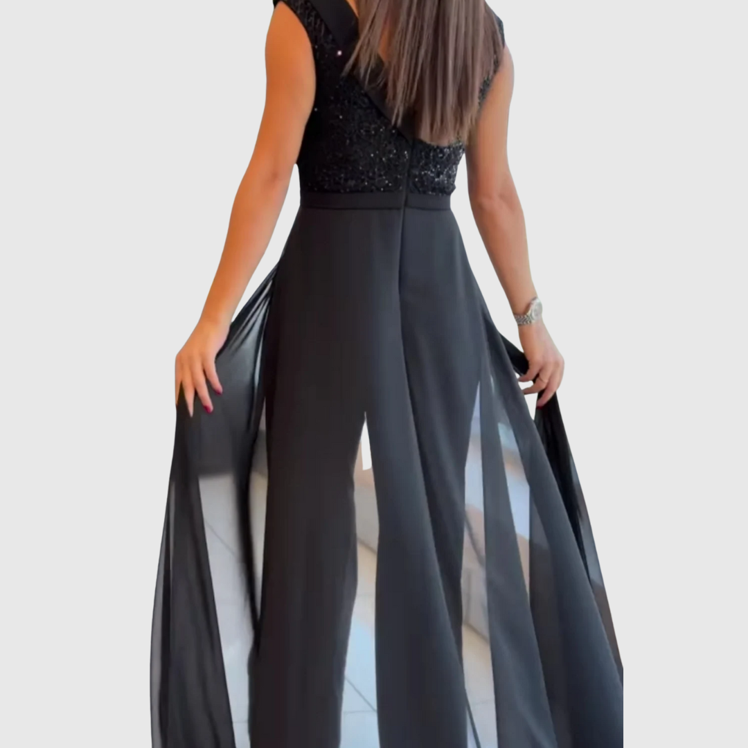 Sheer-Cape Jumpsuit by Eleanor Vale