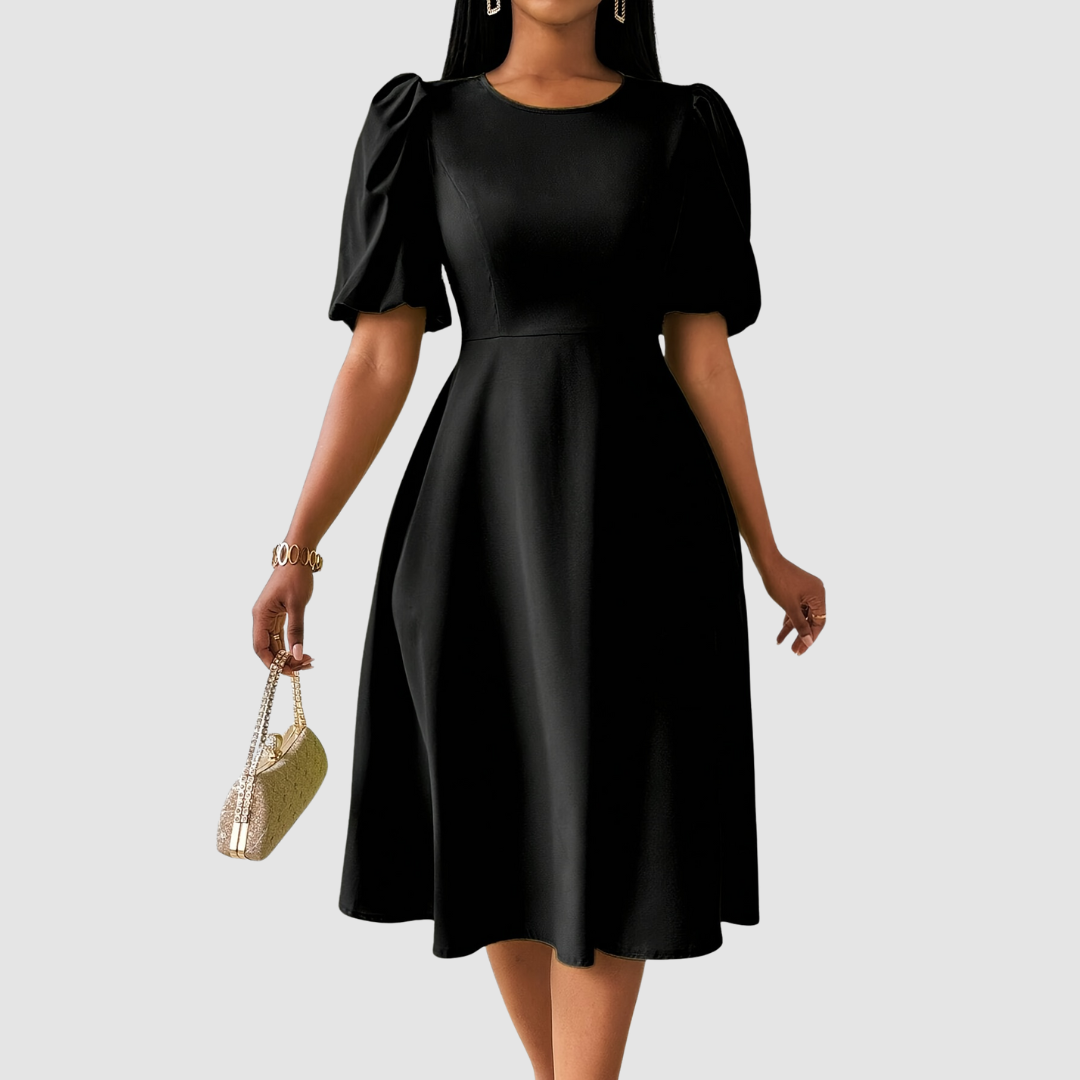 Puffed-Shoulder Midi Dress by Eleanor Vale