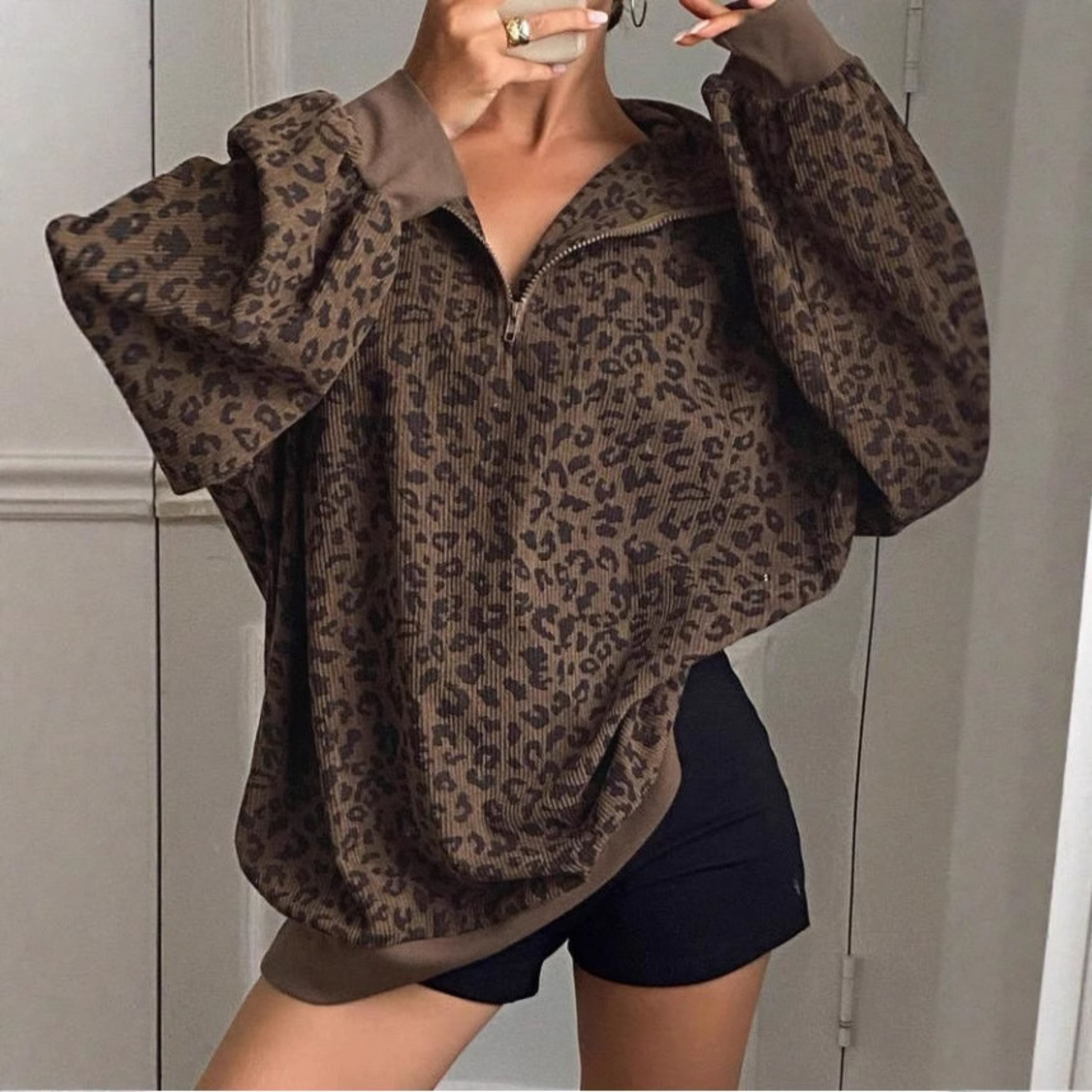 Leopard-Zip Sweatshirt by Eleanor Vale