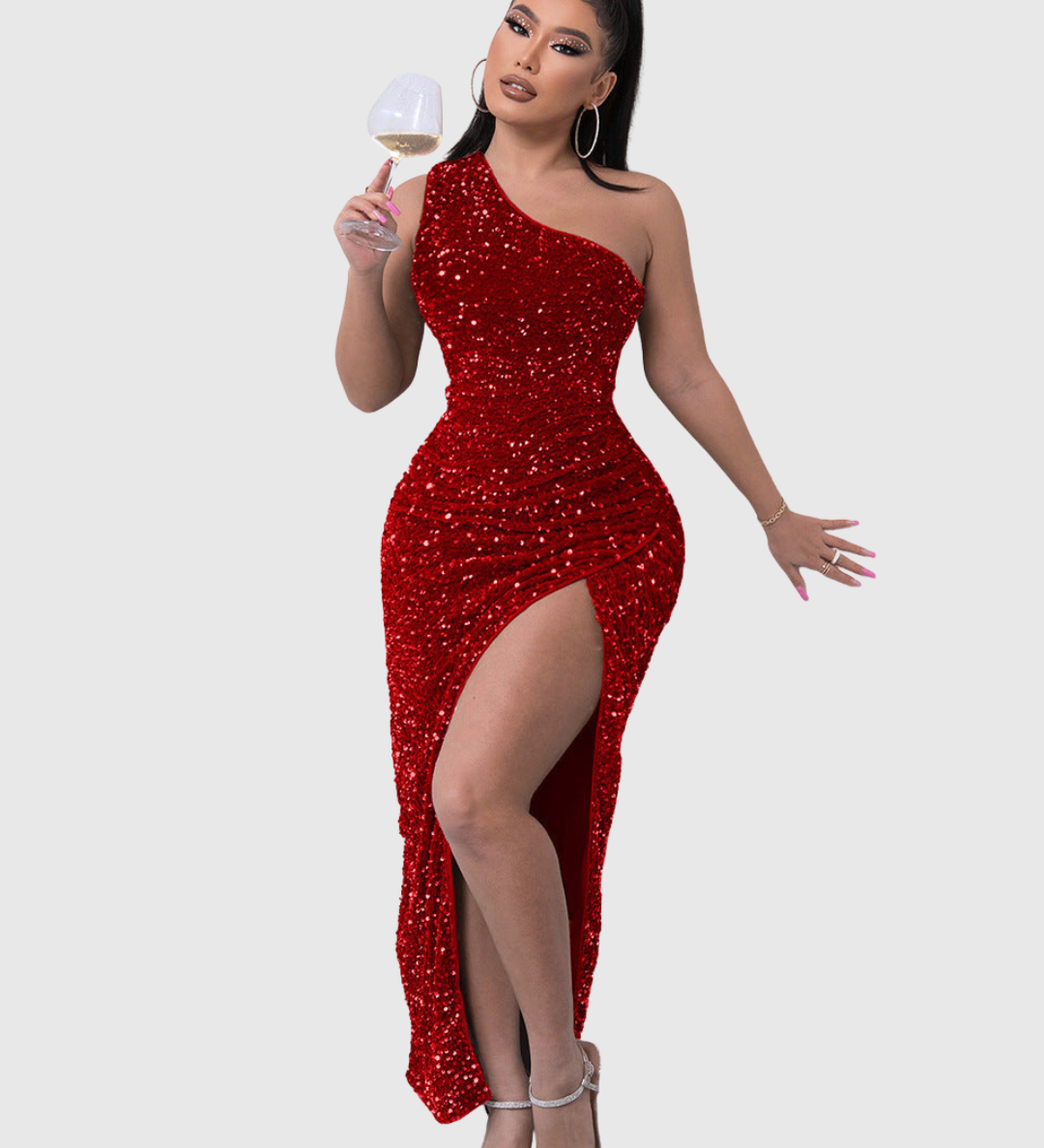 Ruched-Sequin Evening Dress by Eleanor Vale