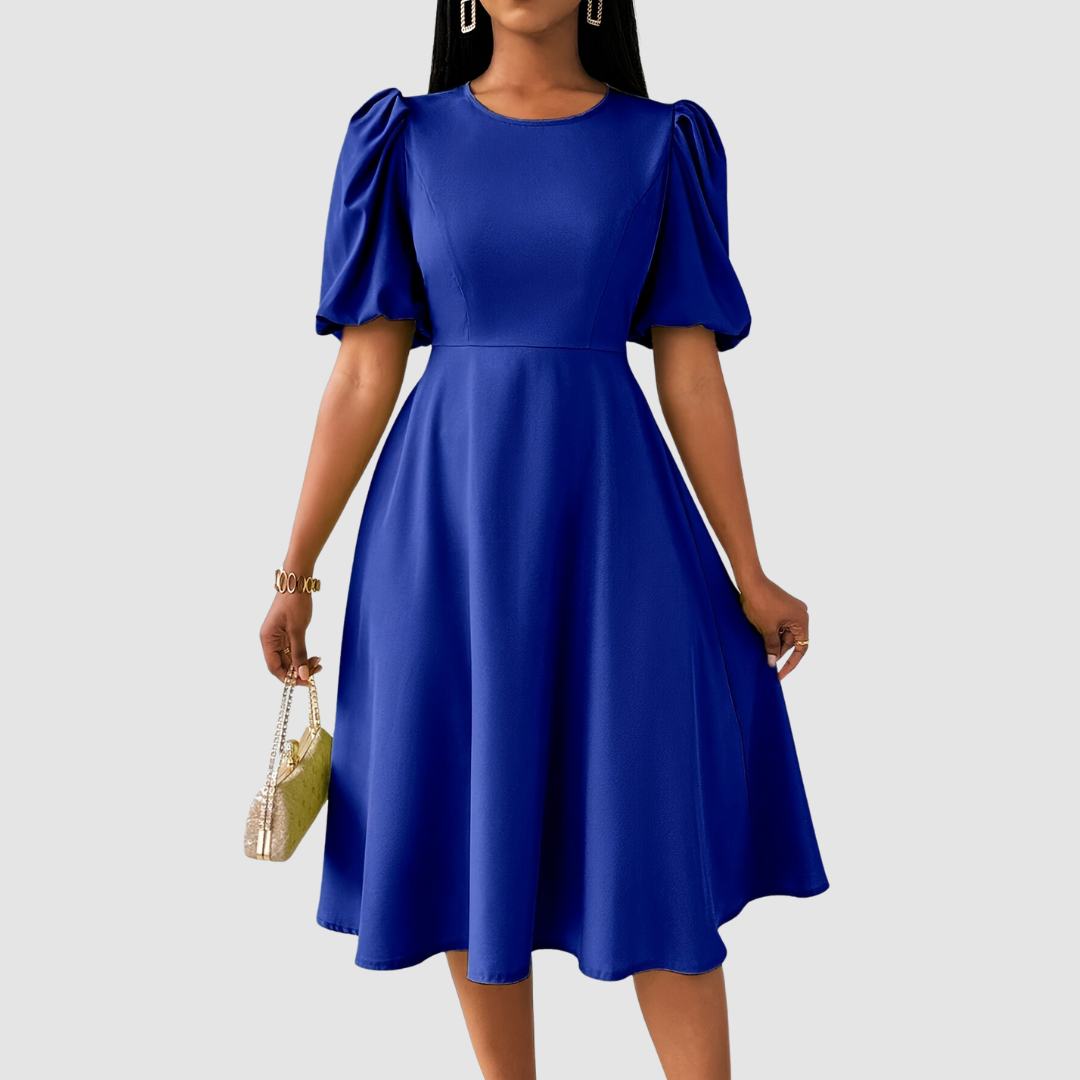 Puffed-Shoulder Midi Dress by Eleanor Vale