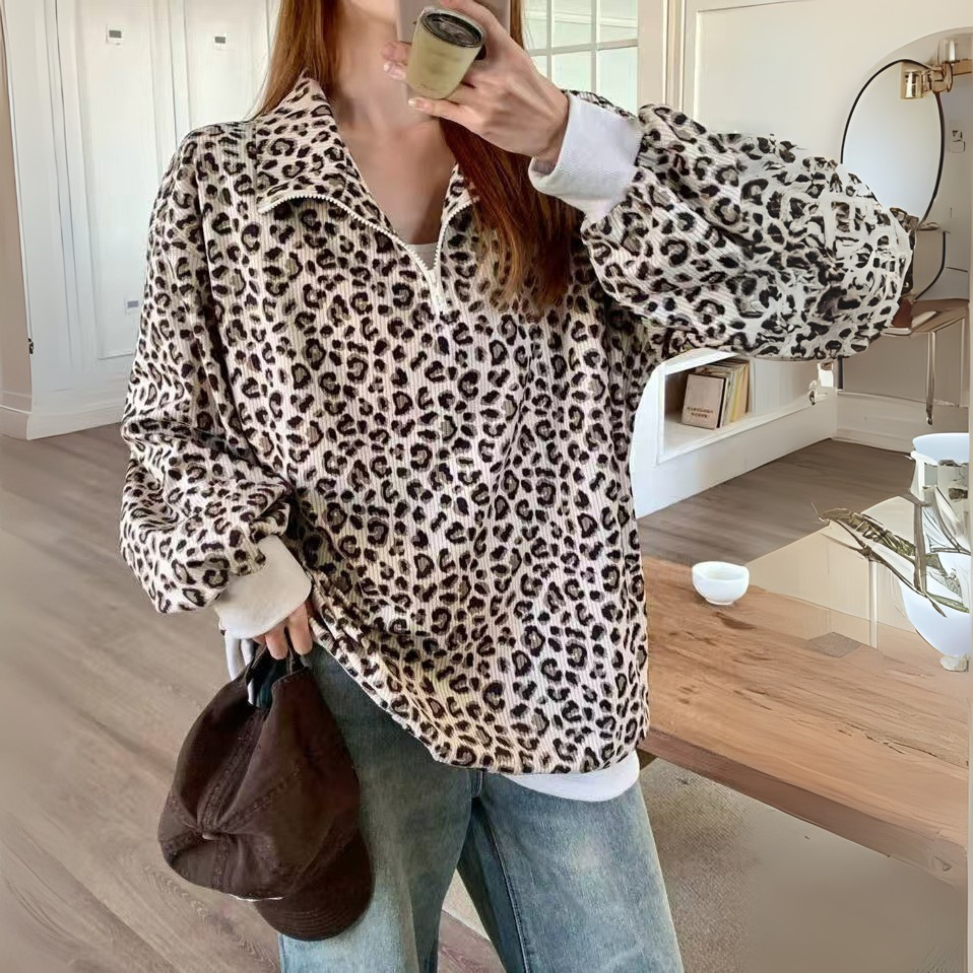 Leopard-Zip Sweatshirt by Eleanor Vale