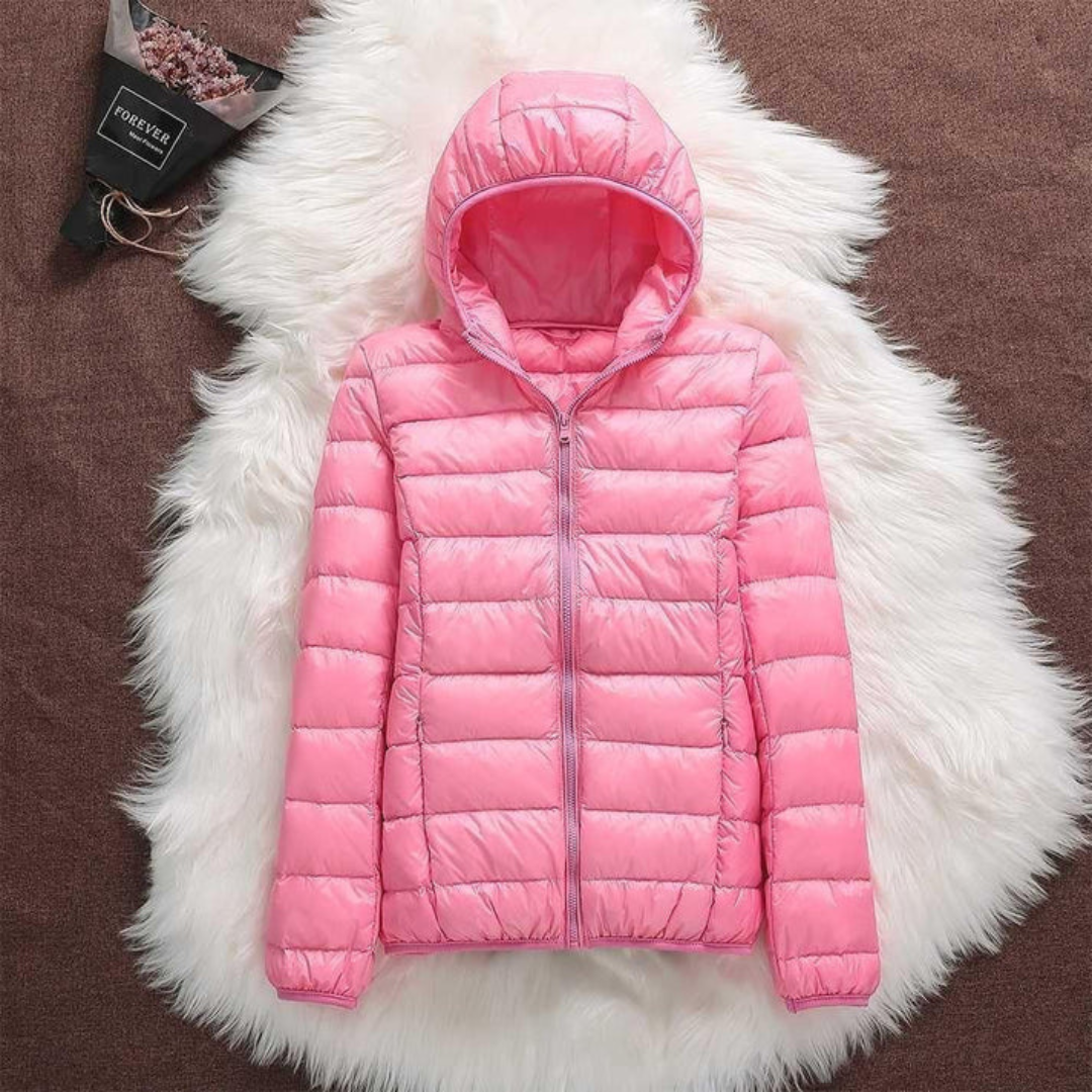 Pink lightweight padded jacket with a feminine fit