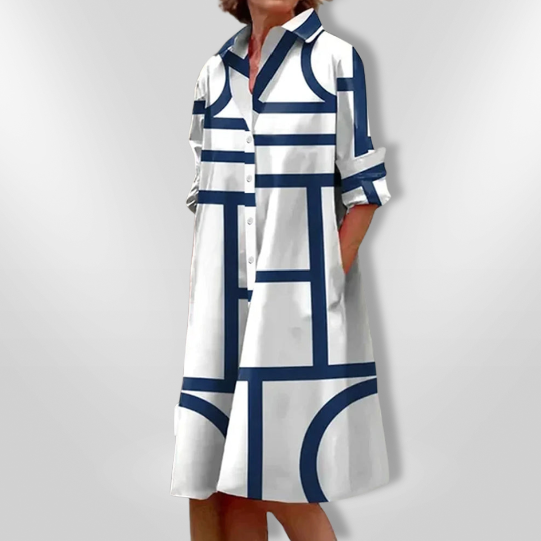 Navy-Geometric Midi Dress by Eleanor Vale