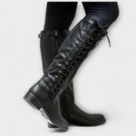 Agnes Lace-Up Knee-High Boots in Black, side view