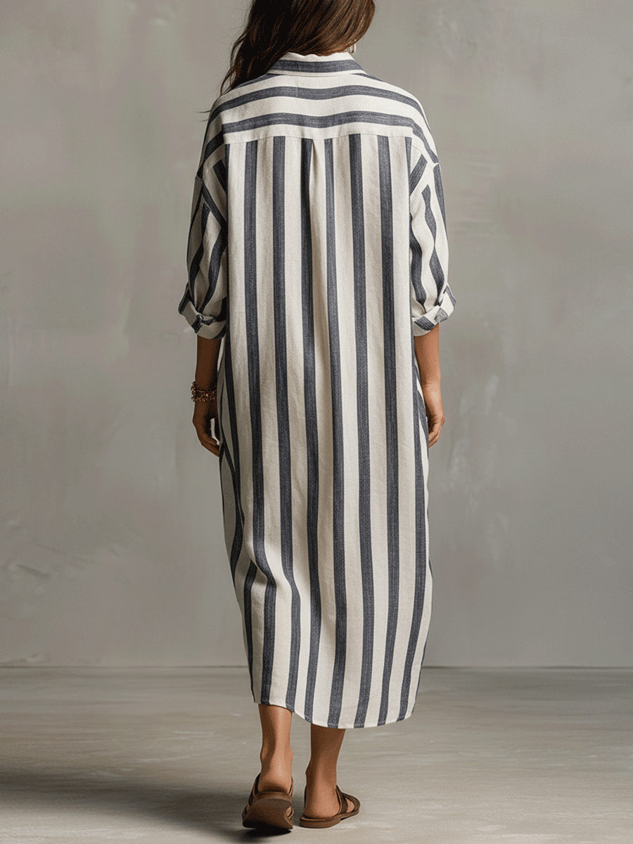 Striped button-front boho maxi dress