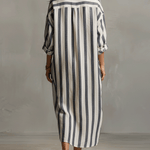 Striped button-front boho maxi dress
