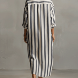 Striped button-front boho maxi dress