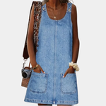 Woman wearing a relaxed denim dress