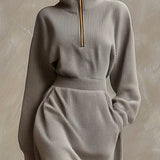 Woman wearing a high-neck maxi dress