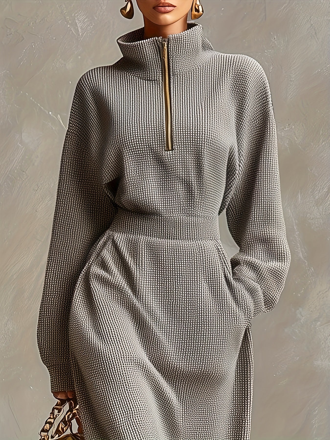 Woman wearing a high-neck maxi dress