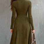 Woman wearing a zip-front long-sleeve stretch dress