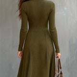 Woman wearing a zip-front long-sleeve stretch dress