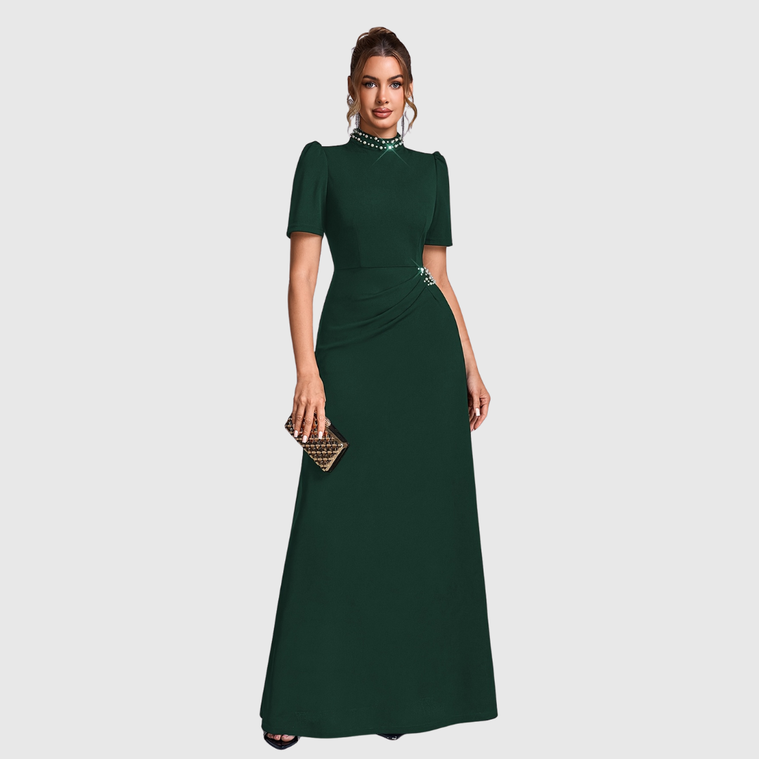 Woman wearing an elegant bridesmaid and evening gown