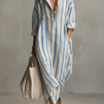 Striped button-front boho maxi dress