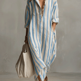 Striped button-front boho maxi dress