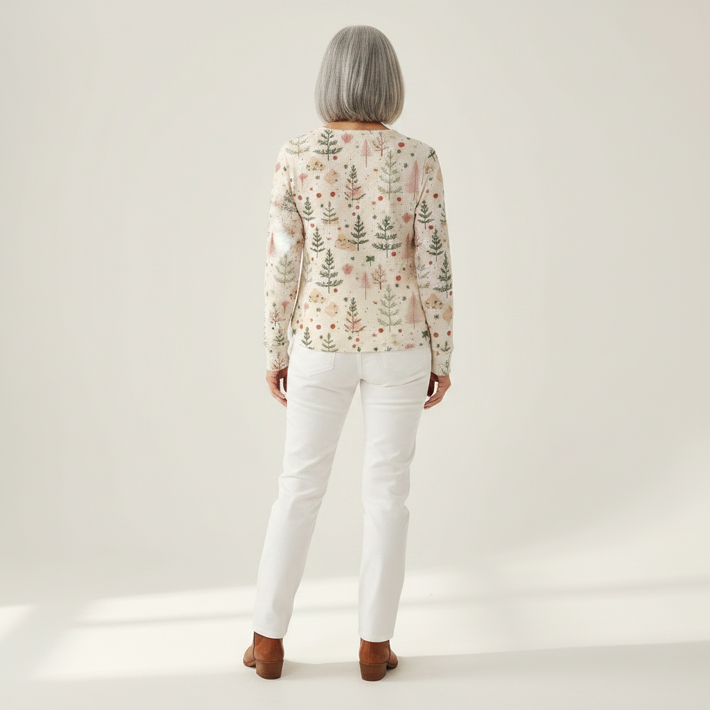 Alma - Classic Elegance Patterned Jumper, pine tree and floral print knit jumper, view 4
