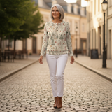 Alma - Classic Elegance Patterned Jumper, pine tree and floral print knit jumper, view 5