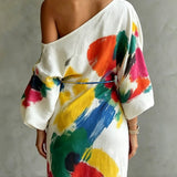 One-shoulder abstract print maxi dress