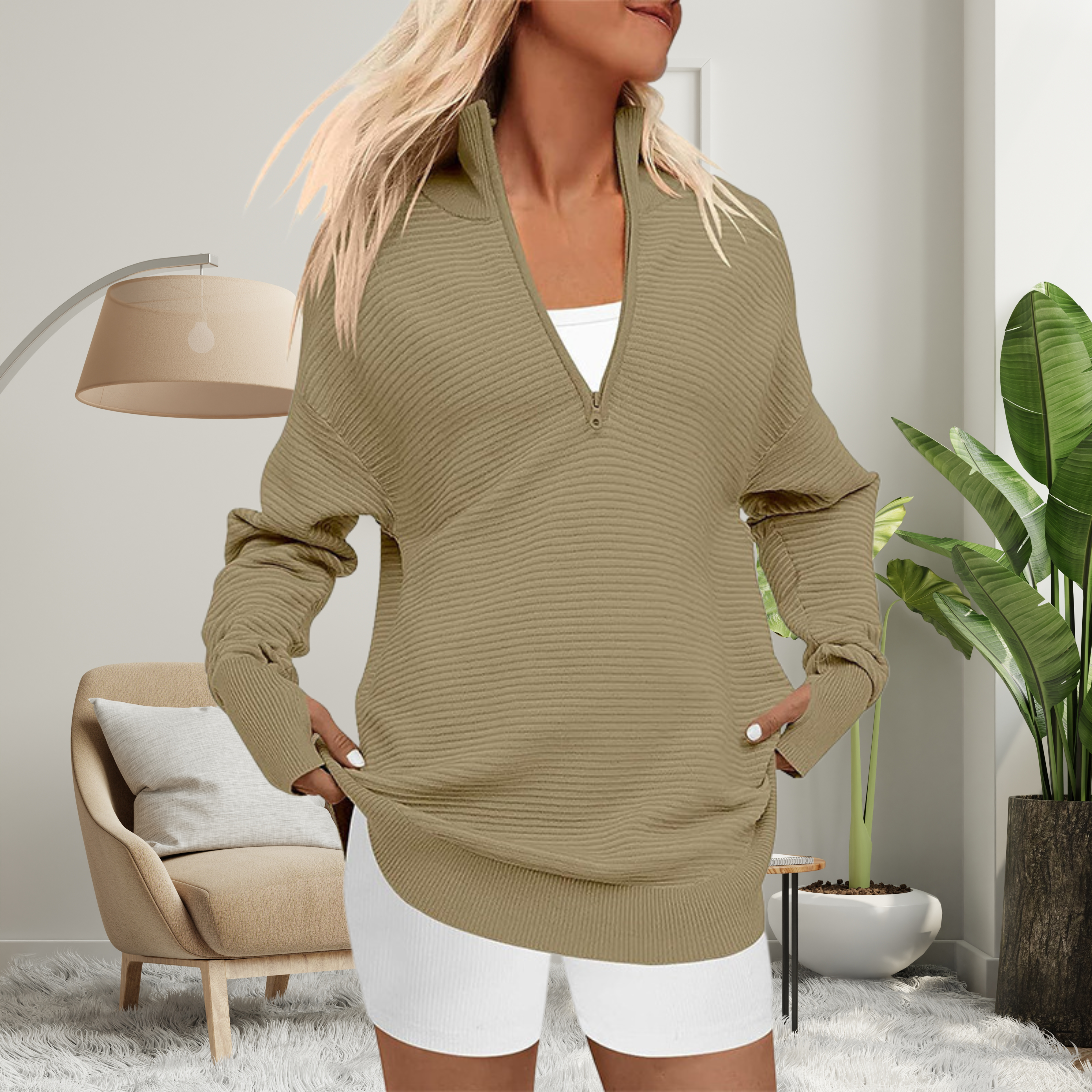 Longline Zip-Neck Pullover by Eleanor Vale