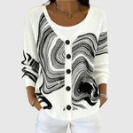 Natasza Button-Front Knit Cardigan in Black & White swirl print