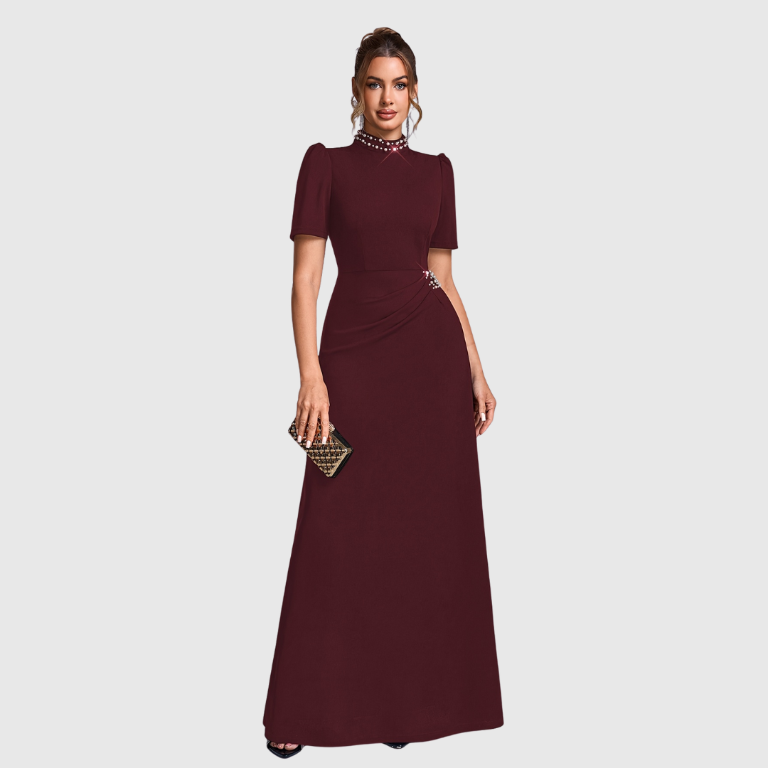 Woman wearing an elegant bridesmaid and evening gown