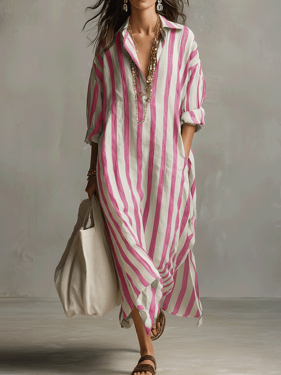Striped button-front boho maxi dress
