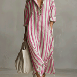 Striped button-front boho maxi dress