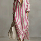 Striped button-front boho maxi dress