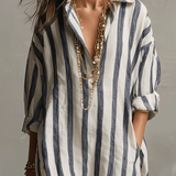 Striped button-front boho maxi dress