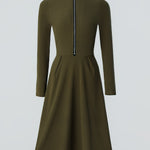 Woman wearing a zip-front long-sleeve stretch dress