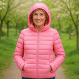 Pink lightweight padded jacket with a feminine fit