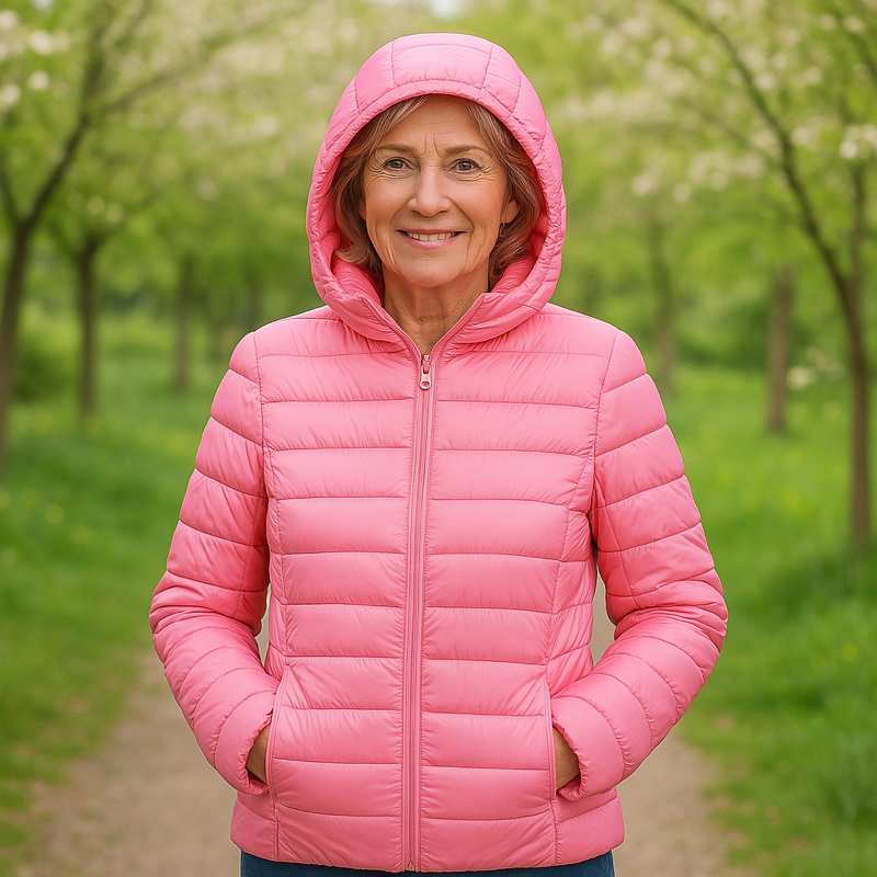 Pink lightweight padded jacket with a feminine fit