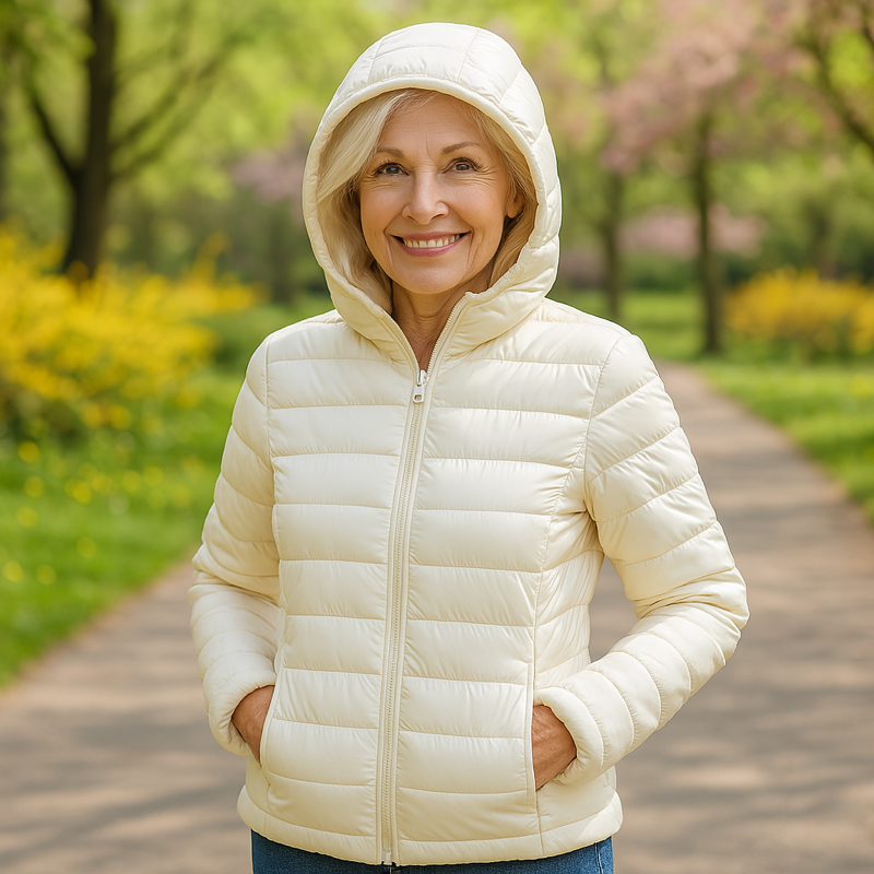 White lightweight padded jacket with a feminine fit