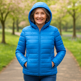 Sky blue lightweight padded jacket with a feminine fit