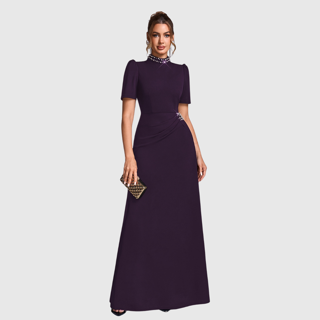 Woman wearing an elegant bridesmaid and evening gown