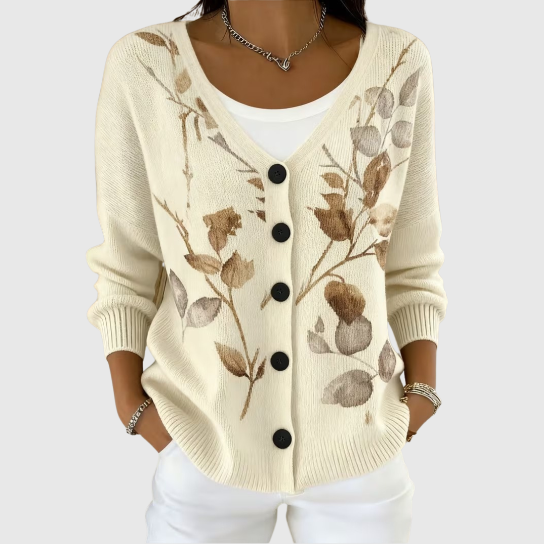 Roksana - Simple Comfort Knit Cardigan in Multicolour botanical print