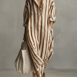 Striped button-front boho maxi dress