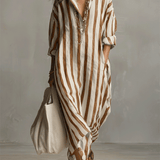 Striped button-front boho maxi dress