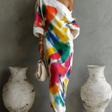 One-shoulder abstract print maxi dress