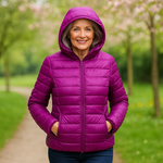 Purple lightweight padded jacket with a feminine fit