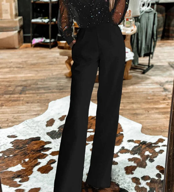 Sheer-Sleeve Wrap Jumpsuit by Eleanor Vale