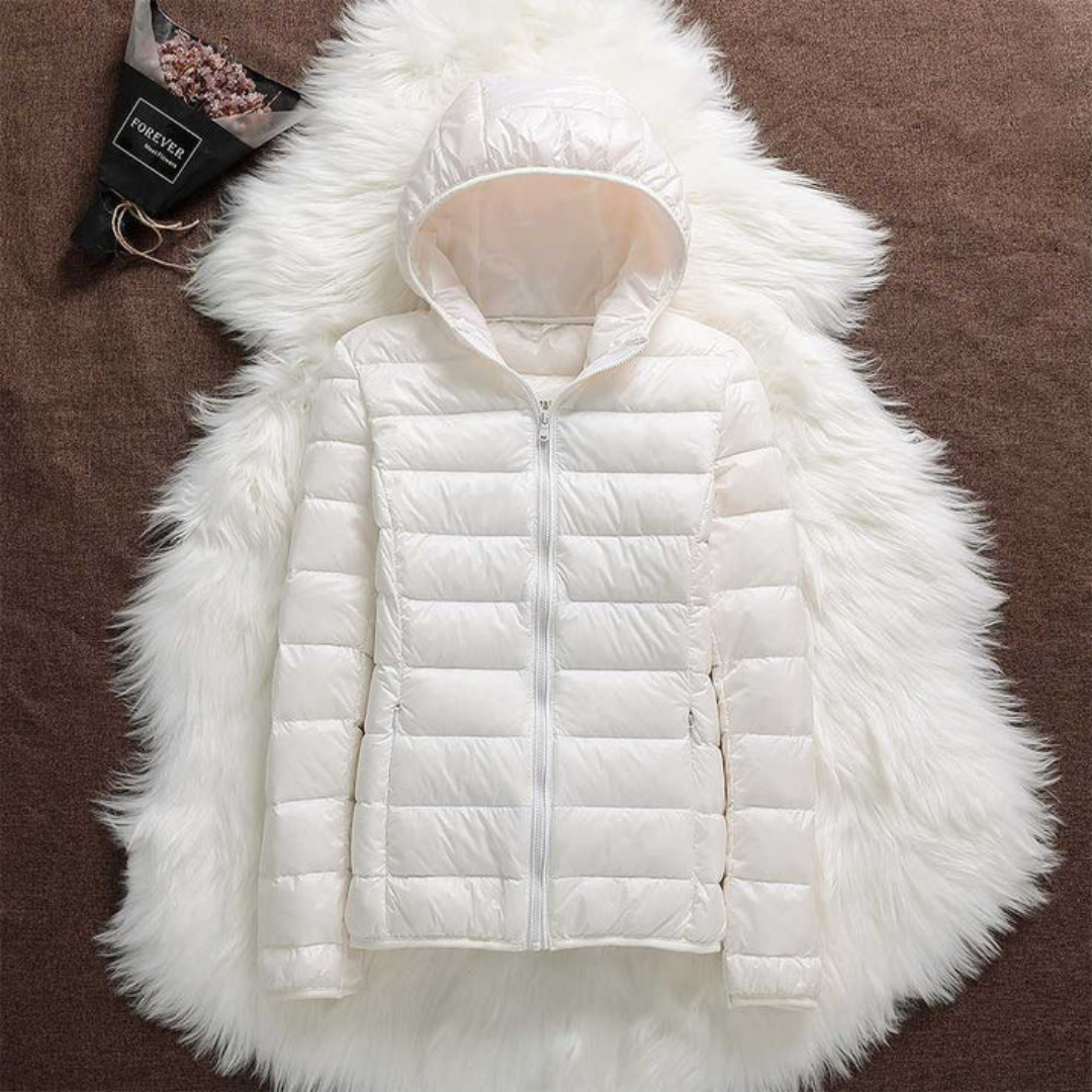 White lightweight padded jacket with a feminine fit